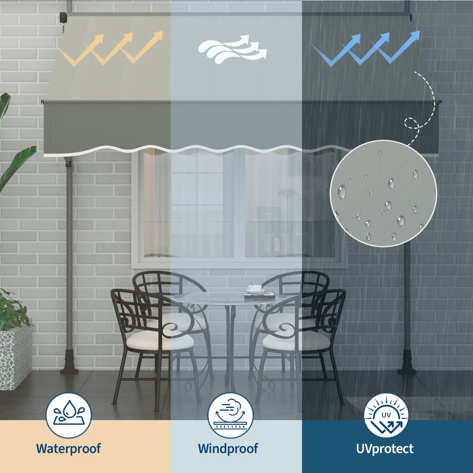 Garvee Retractable Awning Grey - Sun Protection & Easy Operation - Durable Fabric - Outdoor Patio & Backyard Use