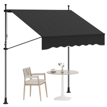 Garvee Manual Retractable Patio Awning 118'' Adjustable Height & Angle Aluminum Frame UV Protection Water Resistant Black Outdoor Shade