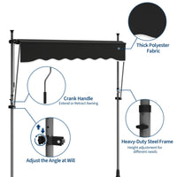 Garvee Manual Retractable Patio Awning 118'' Adjustable Height & Angle Aluminum Frame UV Protection Water Resistant Black Outdoor Shade