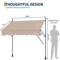 Garvee 118"x118" Retractable Patio Awning, Manual Outdoor Sunshade, Adjustable Height & Angle, UV & Water Resistant, Aluminum Frame for Deck & Balcony