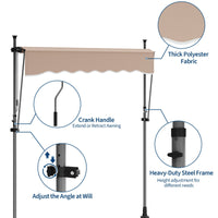 Garvee 118"x118" Retractable Patio Awning, Manual Outdoor Sunshade, Adjustable Height & Angle, UV & Water Resistant, Aluminum Frame for Deck & Balcony