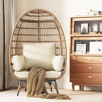 Garvee Wicker Egg Chair, Egg Basket Lounge Chair with Thick Cushion, Egg Shaped Seat with Metal Stand for Indoor Outdoor Patio Porch Backyard, Off-white