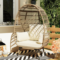 Garvee Wicker Egg Chair, Egg Basket Lounge Chair with Thick Cushion, Egg Shaped Seat with Metal Stand for Indoor Outdoor Patio Porch Backyard, Off-white