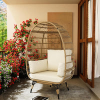Garvee Wicker Egg Chair, Egg Basket Lounge Chair with Thick Cushion, Egg Shaped Seat with Metal Stand for Indoor Outdoor Patio Porch Backyard, Off-white