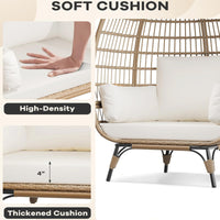 Garvee Wicker Egg Chair, Egg Basket Lounge Chair with Thick Cushion, Egg Shaped Seat with Metal Stand for Indoor Outdoor Patio Porch Backyard, Off-white