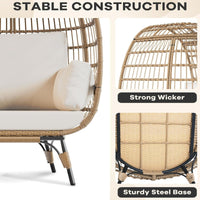 Garvee Wicker Egg Chair, Egg Basket Lounge Chair with Thick Cushion, Egg Shaped Seat with Metal Stand for Indoor Outdoor Patio Porch Backyard, Off-white