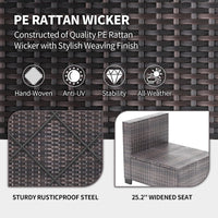 Garvee 7-Piece PE Rattan Outdoor Patio Set Modular Sectional Sofa Thick Cushions Glass Top Coffee Table Garden Balcony Porch