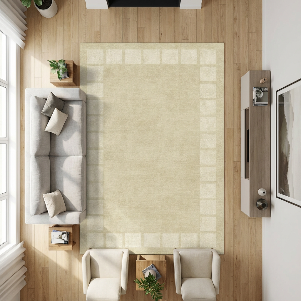 Garvee 5x7 Ft Soft Washable Area Rug Modern Bordered Rug Distressed Geometric Floor Carpet, Non Slip Thin Rug, Checked Rug, Non Shedding Low Pile Rug for Living Room, Bedroom, Beige