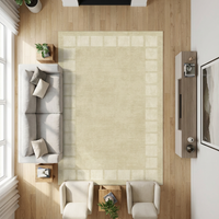 Garvee 5x7 Ft Soft Washable Area Rug Modern Bordered Rug Distressed Geometric Floor Carpet, Non Slip Thin Rug, Checked Rug, Non Shedding Low Pile Rug for Living Room, Bedroom, Beige