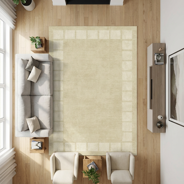 Garvee 5x7 Ft Soft Washable Area Rug Modern Bordered Rug Distressed Geometric Floor Carpet, Non Slip Thin Rug, Checked Rug, Non Shedding Low Pile Rug for Living Room, Bedroom, Beige