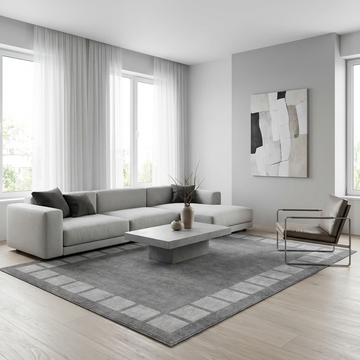 Garvee Modern Bordered Area Rug 6x9 Distressed Geometric Plaid Rug Non Slip Non Shedding Floor Carpet, Soft Thin Rug, Washable Low Pile Rug, Gray Printed Rug for Bedroom, Living Room