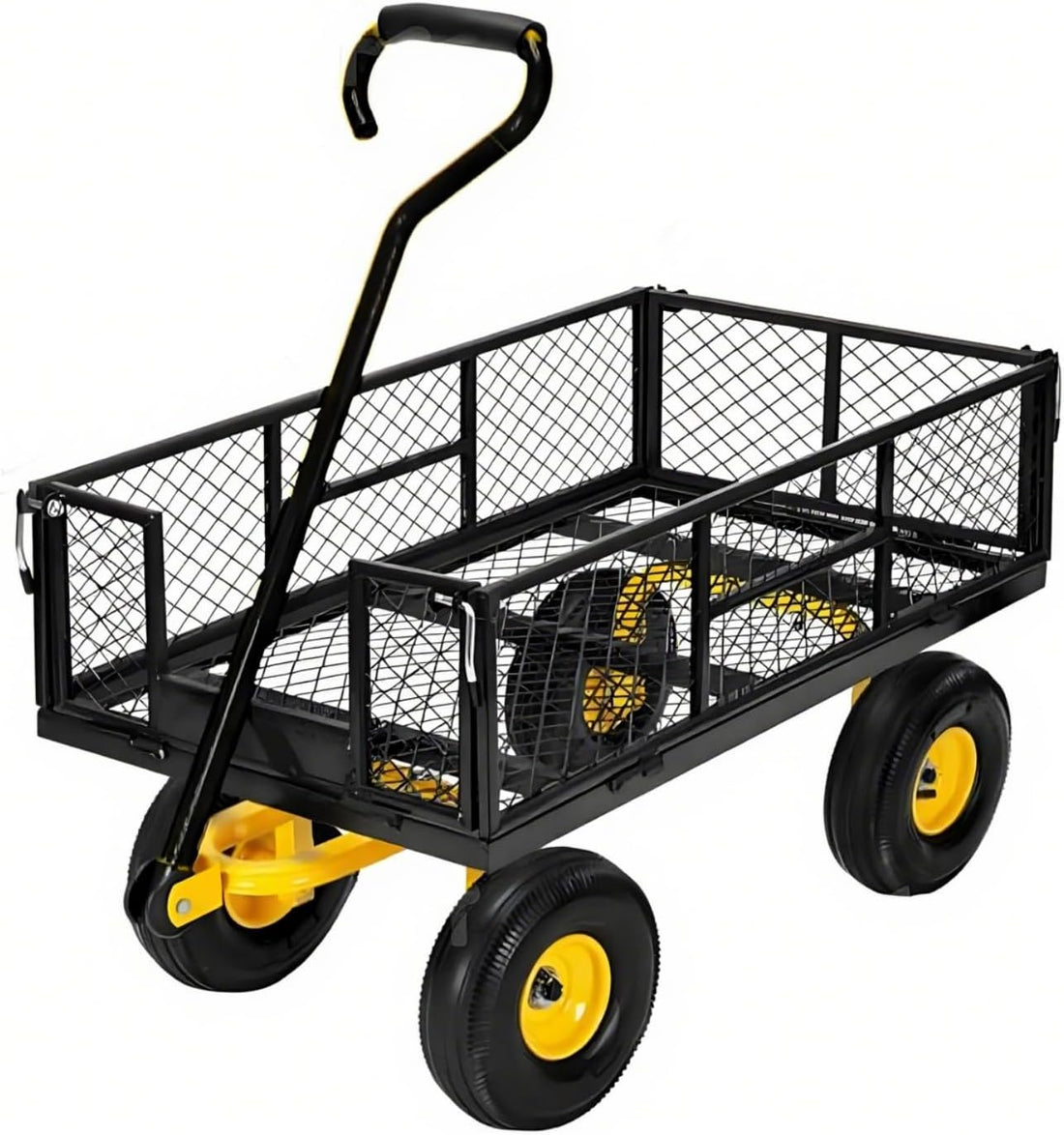 Garvee Heavy Duty Metal Garden Wagon Cart 1400lb Capacity 10" Pneumatic Tires Q235 Steel Powder-Coated 180° Swivel Handle Lawn Yard Patio