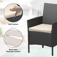Garvee 3 Pieces Outdoor Patio Furniture Sets, Rattan Patio Table and Chairs Set with Soft Cushion and balck Table, Outdoor Furniture for Garden, Backyard, Porch, Poolside