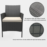 Garvee 3 Pieces Outdoor Patio Furniture Sets, Rattan Patio Table and Chairs Set with Soft Cushion and balck Table, Outdoor Furniture for Garden, Backyard, Porch, Poolside