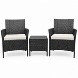 Garvee 3 Pieces Outdoor Patio Furniture Sets, Rattan Patio Table and Chairs Set with Soft Cushion and balck Table, Outdoor Furniture for Garden, Backyard, Porch, Poolside - Black / Beige
