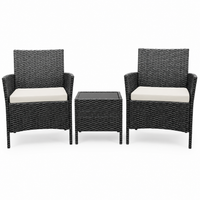 Garvee 3 Pieces Outdoor Patio Furniture Sets, Rattan Patio Table and Chairs Set with Soft Cushion and balck Table, Outdoor Furniture for Garden, Backyard, Porch, Poolside