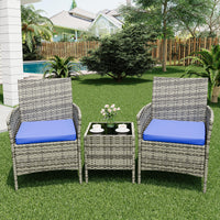 Garvee 3 Pieces Outdoor Patio Furniture Sets, Rattan Patio Table and Chairs Set with Soft Cushion and gray Table, Outdoor Furniture for Garden, Backyard, Porch, Poolside