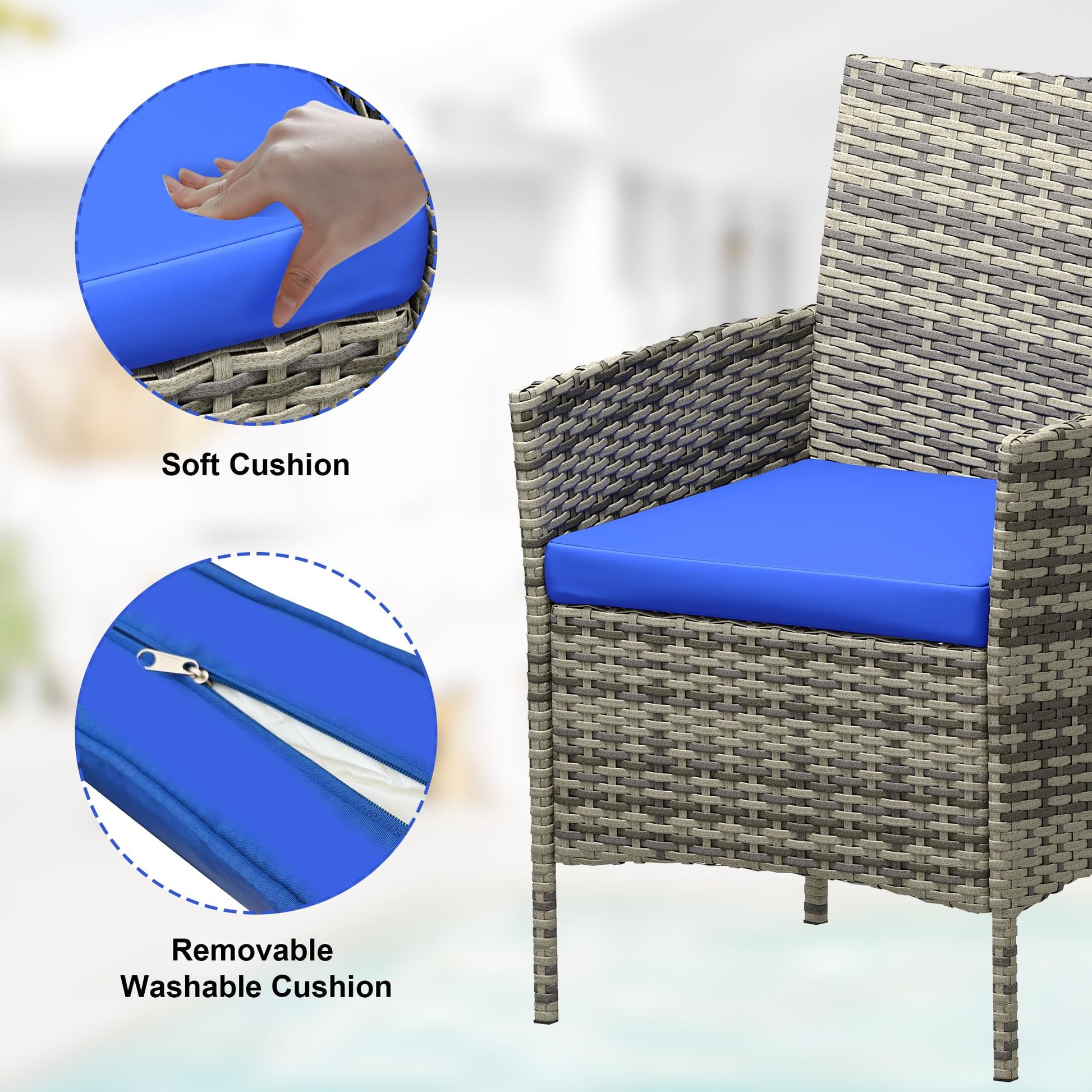 Garvee 3 Pieces Outdoor Patio Furniture Sets, Rattan Patio Table and Chairs Set with Soft Cushion and gray Table, Outdoor Furniture for Garden, Backyard, Porch, Poolside