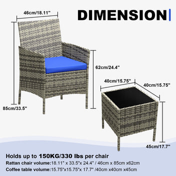 Garvee Patio Porch Furniture Sets 3 Pieces PE Rattan Wicker Chairs with Table Outdoor Garden Furniture Sets