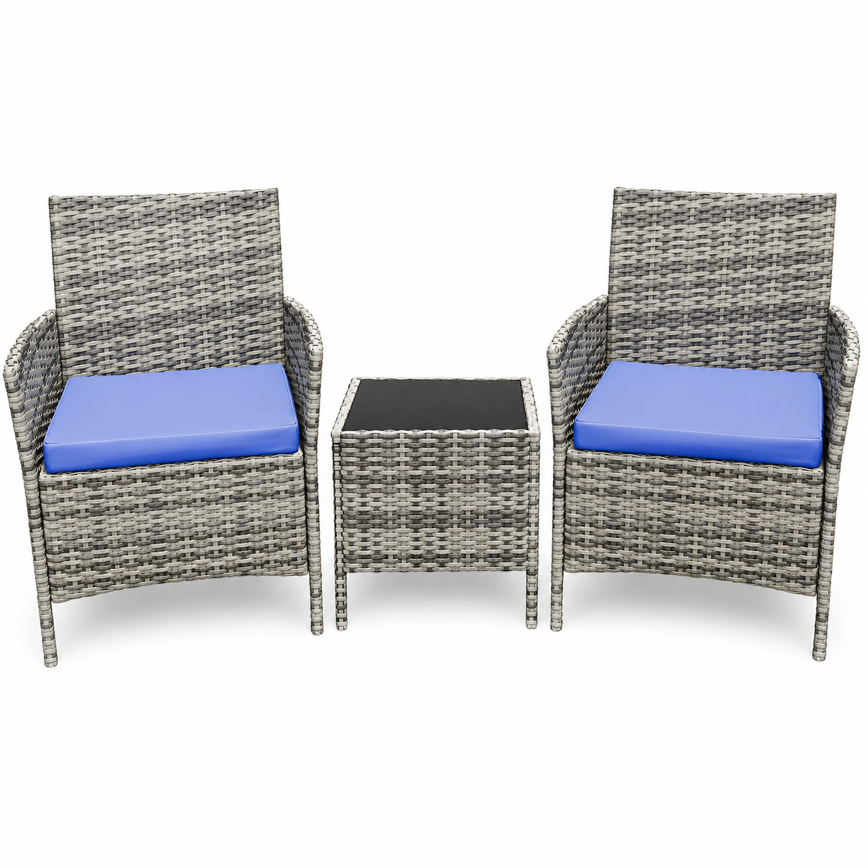 Garvee 3 Pieces Outdoor Patio Furniture Sets, Rattan Patio Table and Chairs Set with Soft Cushion and gray Table, Outdoor Furniture for Garden, Backyard, Porch, Poolside