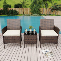 Garvee 3 Pieces Outdoor Patio Furniture Sets, Rattan Patio Table and Chairs Set with Soft Cushion and Brown Table, Outdoor Furniture for Garden, Backyard, Porch, Poolside