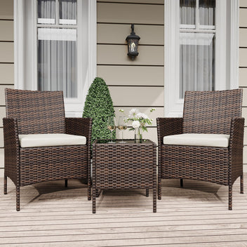 Garvee Patio Porch Furniture Sets 3 Pieces PE Rattan Wicker Chairs with Table Outdoor Garden Furniture Sets