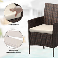 Garvee 3 Pieces Outdoor Patio Furniture Sets, Rattan Patio Table and Chairs Set with Soft Cushion and Brown Table, Outdoor Furniture for Garden, Backyard, Porch, Poolside