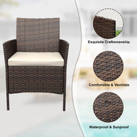Garvee 3 Pieces Outdoor Patio Furniture Sets, Rattan Patio Table and Chairs Set with Soft Cushion and Brown Table, Outdoor Furniture for Garden, Backyard, Porch, Poolside