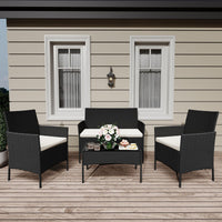 Garvee 4-Piece Rattan Patio Conversation Set with Cushioned Seating & Coffee Table, Black/Cream White