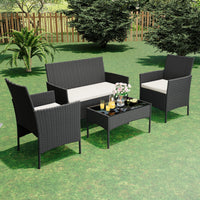 Garvee 4-Piece Rattan Patio Conversation Set with Cushioned Seating & Coffee Table, Black/Cream White