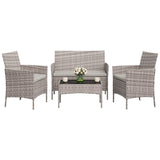 Garvee 4-Piece Rattan Patio Conversation Set with Cushioned Seating & Coffee Table, Grey - Grey / Light Grey