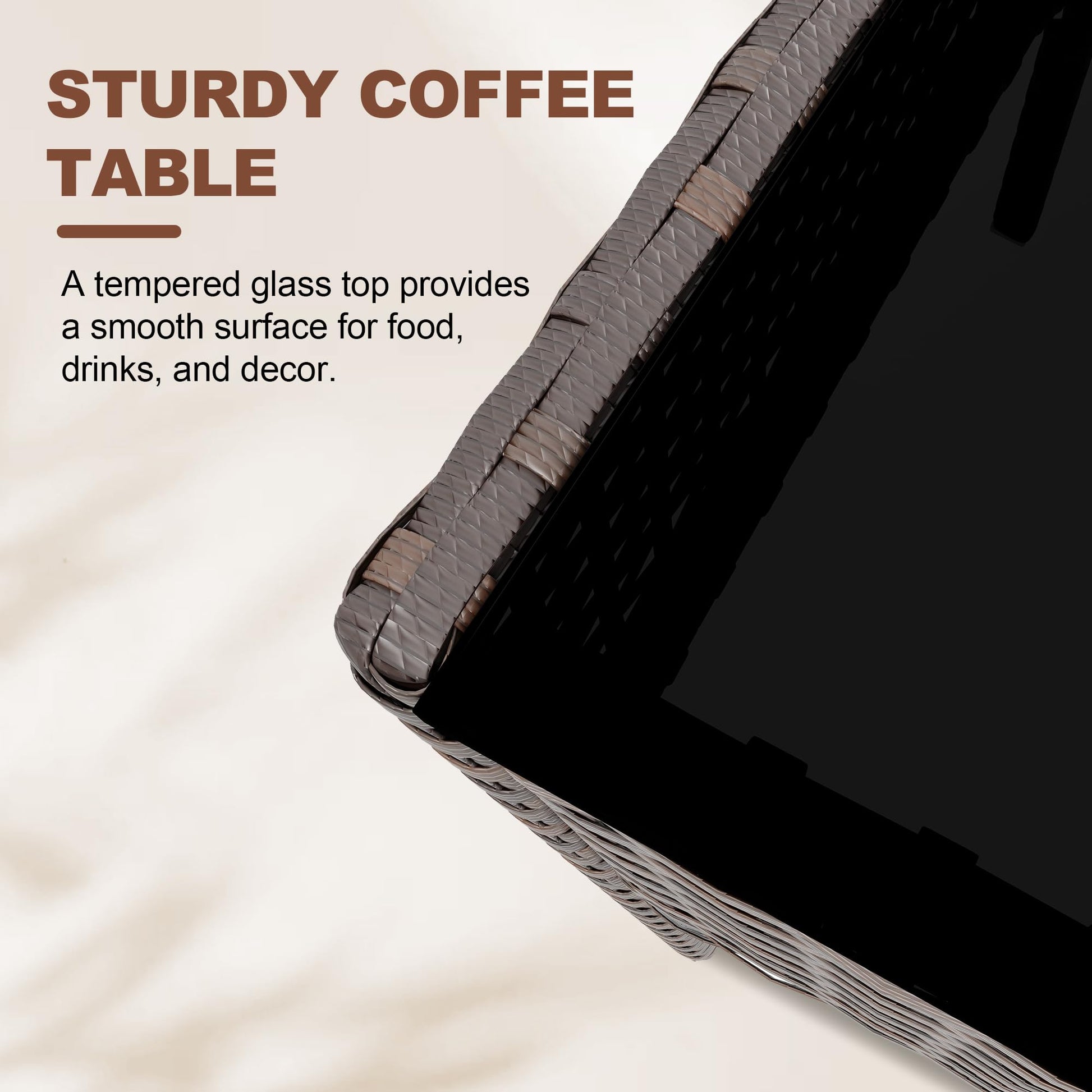Garvee 4-Piece Rattan Patio Conversation Set with Cushioned Seating & Coffee Table, Brown/White