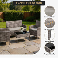 Garvee 4-Piece Rattan Patio Conversation Set with Cushioned Seating & Coffee Table, Brown/White