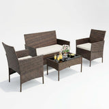 Garvee 4-Piece Rattan Patio Conversation Set with Cushioned Seating & Coffee Table, Brown/White - Brown / Creamy White