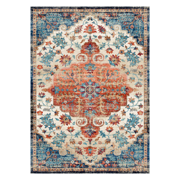 Garvee Oriental Medallion Rug: Non-Slip Washable Vintage Floral Carpet for Bedroom/Living Room. Low-Pile Stain-Resistant