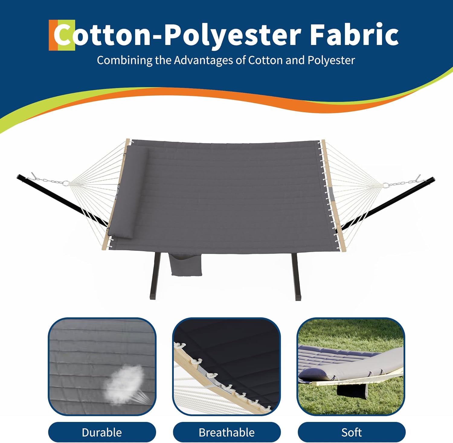 Garvee 2-Person Hammock Set with Collapsible Steel Frame - 450lb Capacity, UV-Resistant, Includes Storage Bag, Dark Gray Concave Design