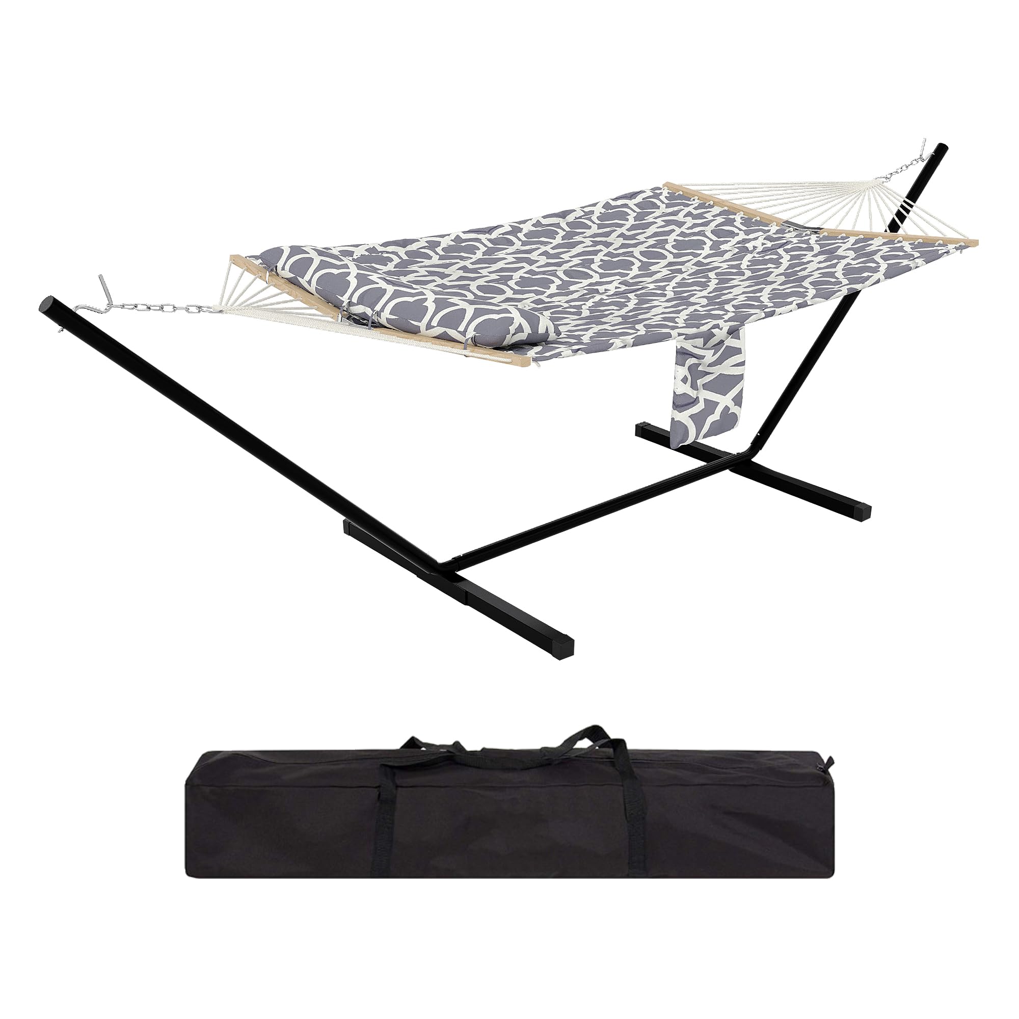 Garvee 2-Person Hammock with Reinforced Steel Frame, 450lb Capacity, Quick-Fold Carry Bag, Cotton Fabric, Portable Lounger for Camping & Beach