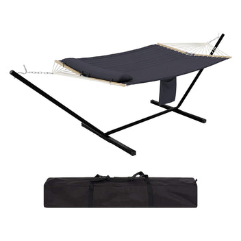 Garvee 2-Person Hammock Set with Collapsible Steel Frame - 450lb Capacity, UV-Resistant, Includes Storage Bag, Dark Gray Concave Design