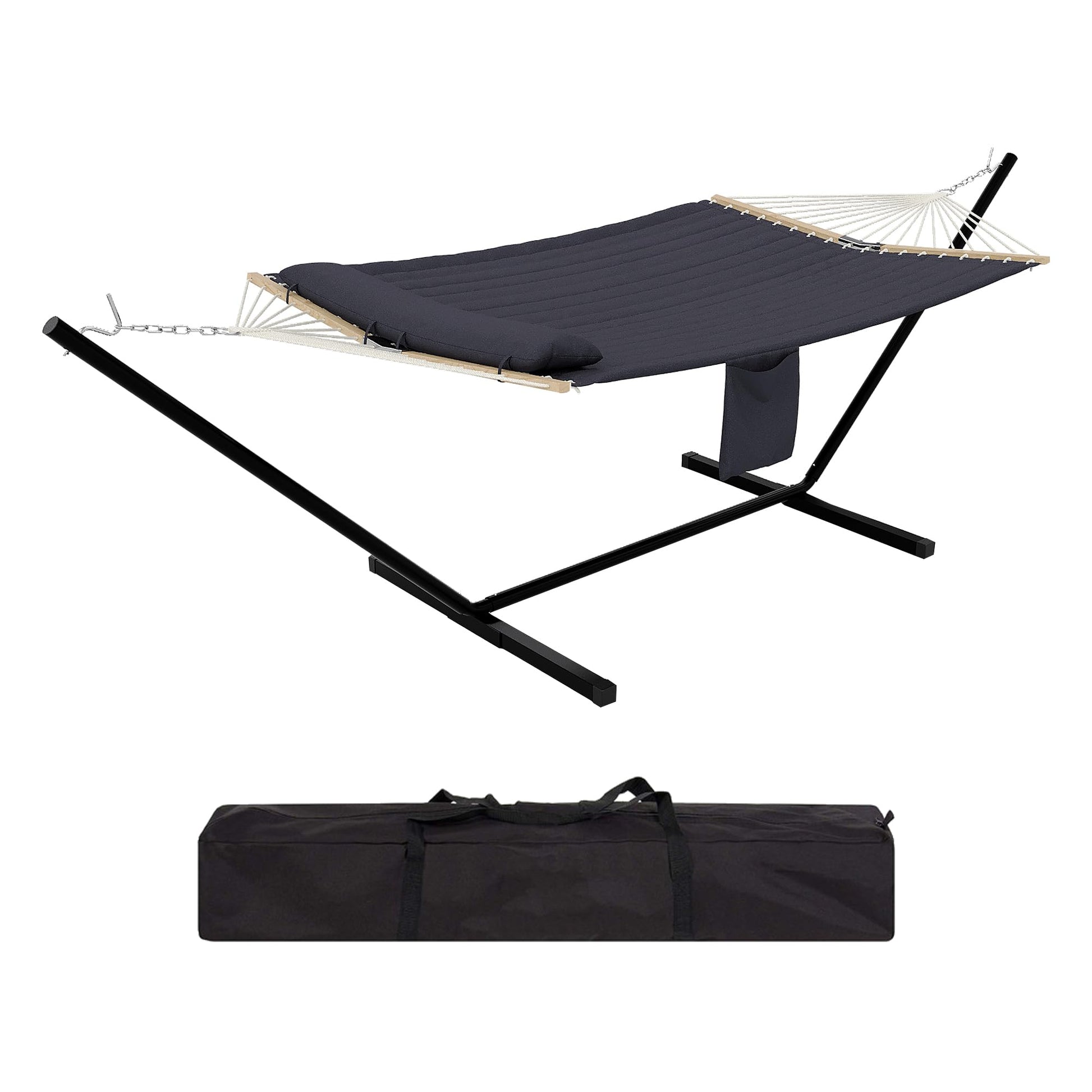 Garvee 2-Person Hammock Set with Collapsible Steel Frame - 450lb Capacity, UV-Resistant, Includes Storage Bag, Dark Gray Concave Design