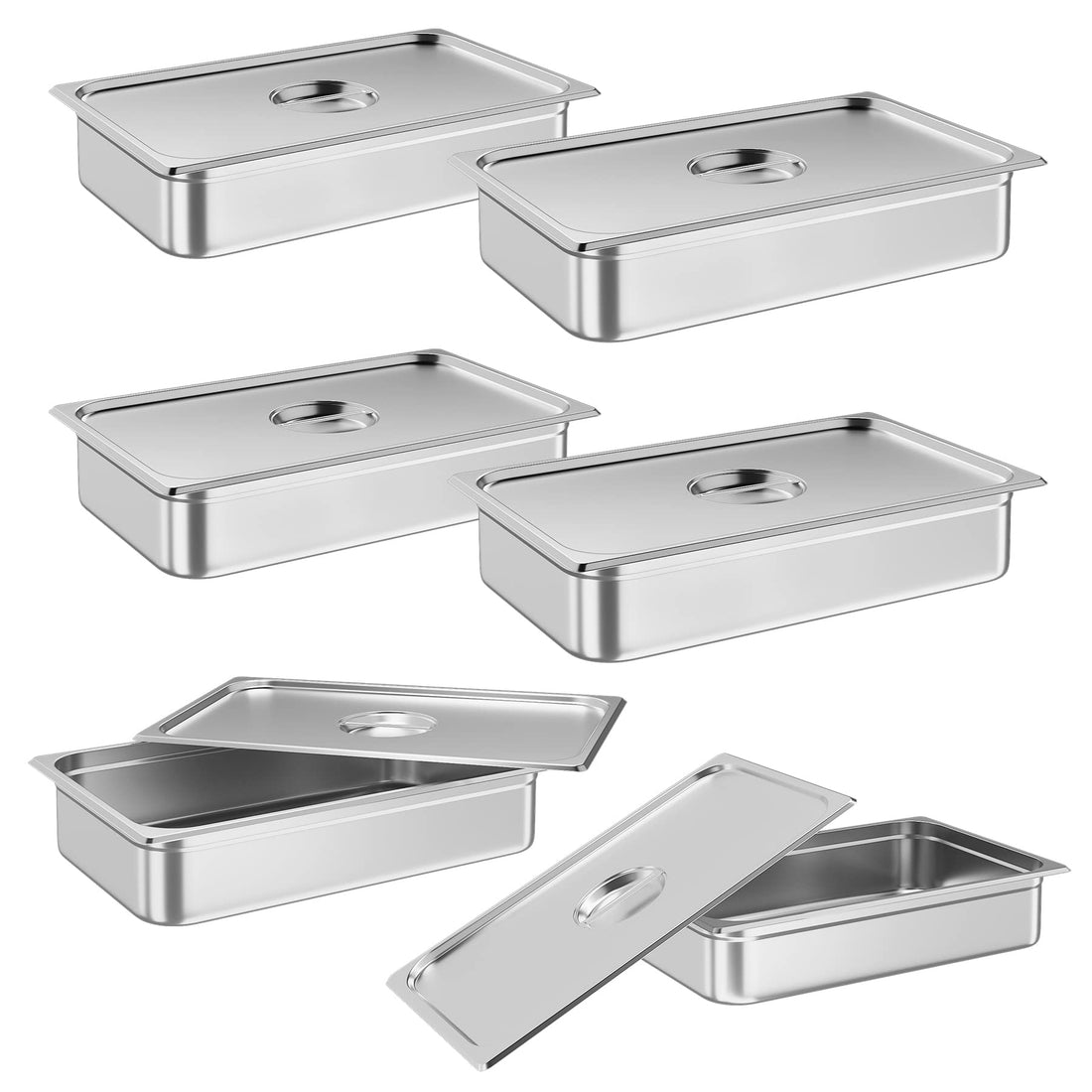 6 Pack Full Size Pan Commercial Stainless Steel Anti-Jamming Steam Table Pan
