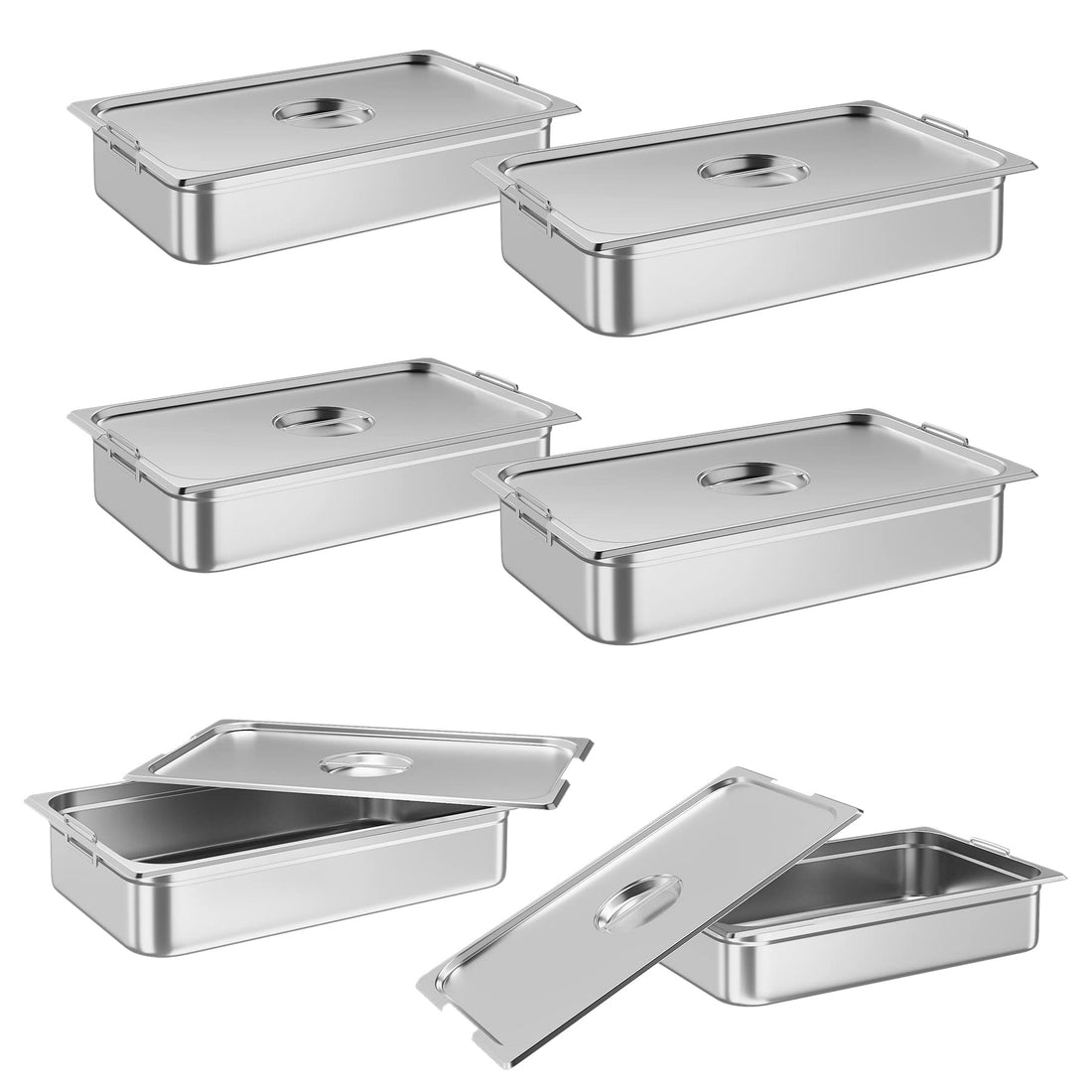 6 Pack Full Size Hotel Pan Commercial Stainless Steel Anti-Jamming Steam Table Pan