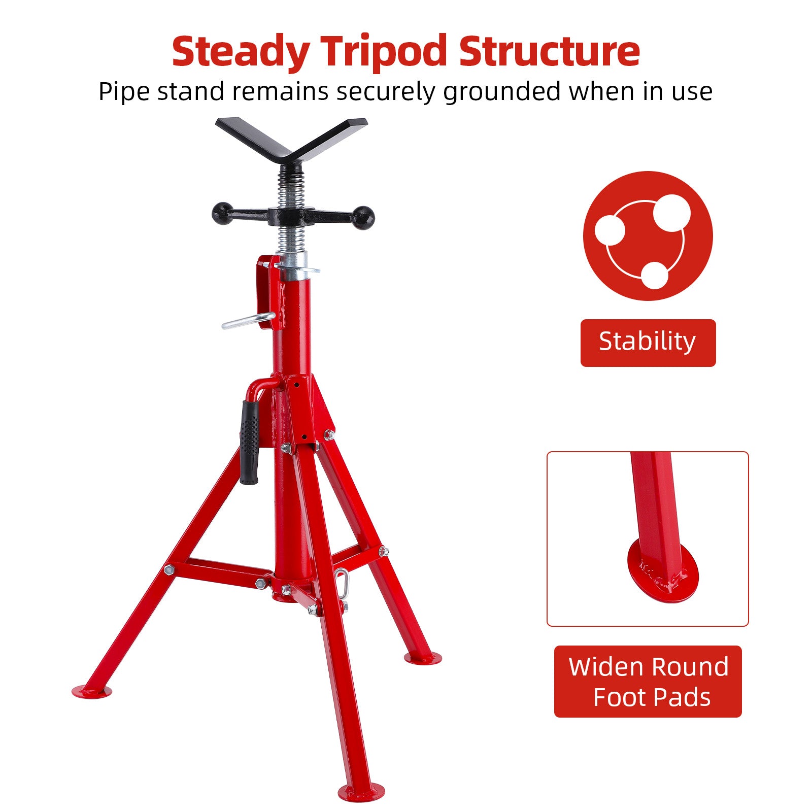 V Head Folding Steel Jack Stand, 1/8-12 Inch Pipe, 2500 lbs