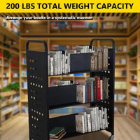 200LBS Book Cart with Lockable Wheels for Libraries, 4 Inch