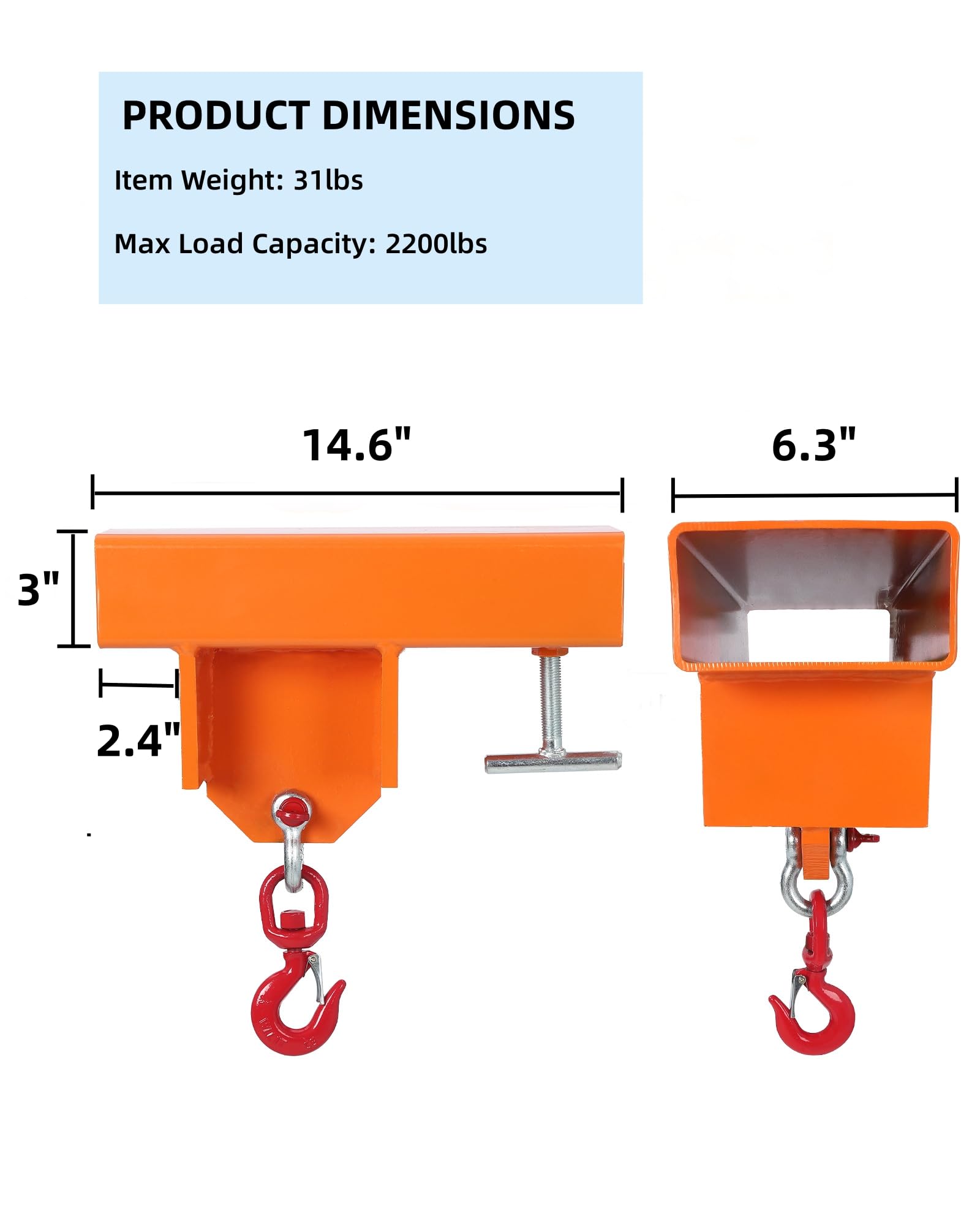 2200lbs Forklift Lifting Hook Attachment for Hoisting