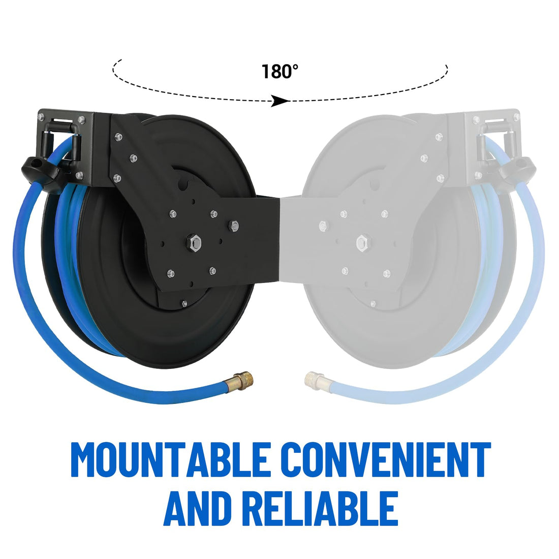 Garvee Retractable Air Hose Reel 3/8"x25ft Hybrid Hose Auto Rewind 180° Mount Steel Workshop Garage