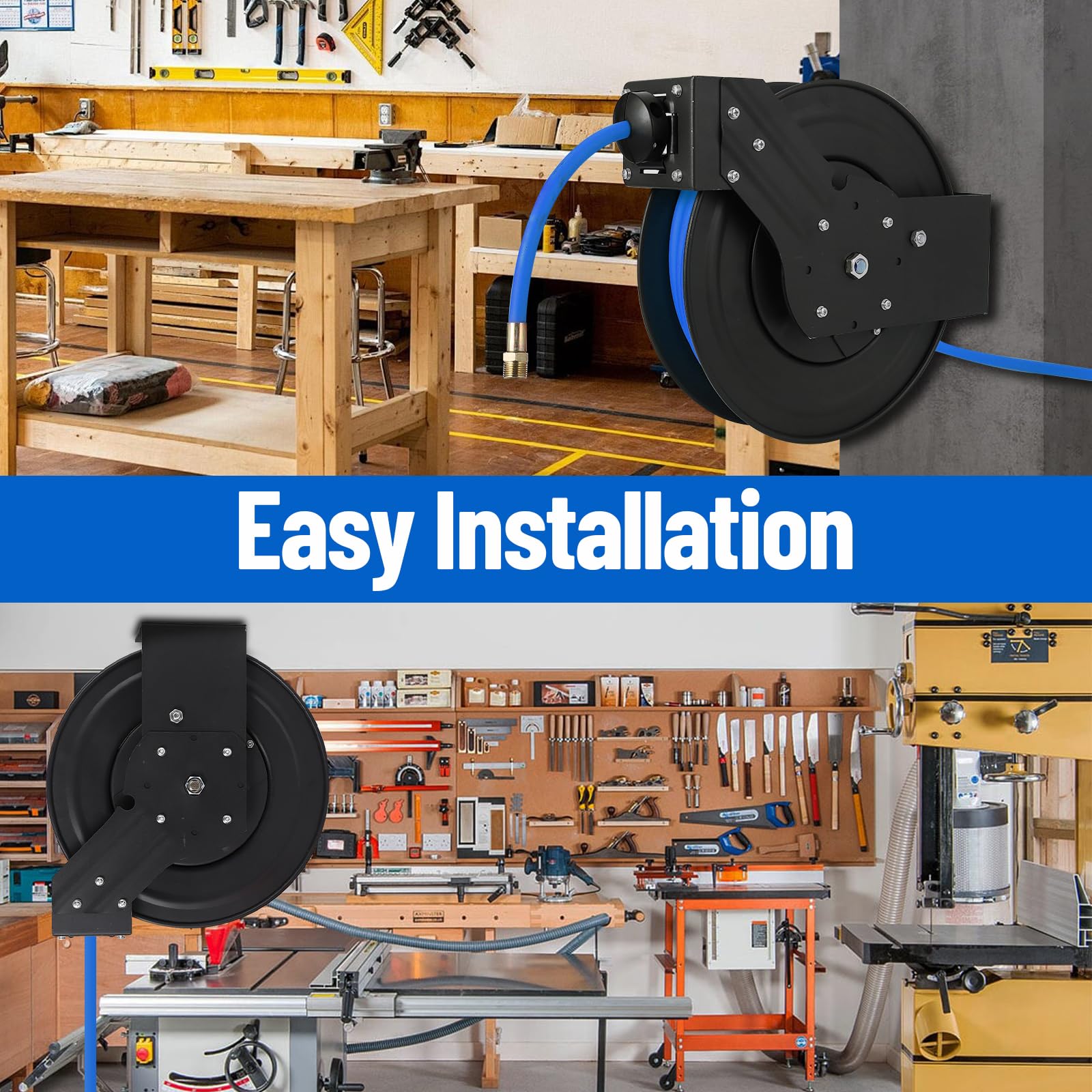 Garvee Retractable Air Hose Reel 3/8"x25ft Hybrid Hose Auto Rewind 180° Mount Steel Workshop Garage