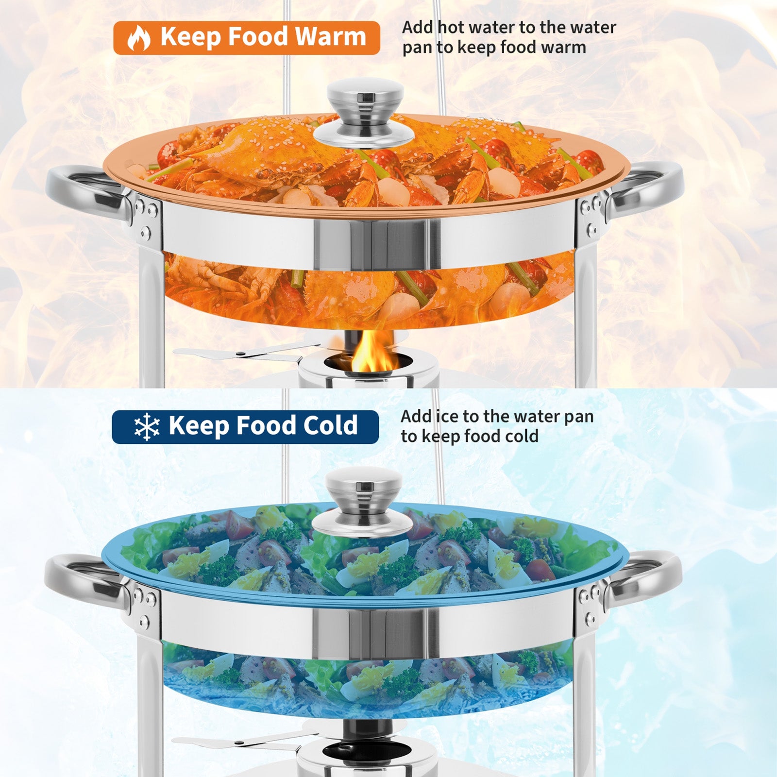 Garvee 2-Pack Chafing Dishes Buffet Set, 5 QT Stainless Steel Round Servers with Glass Lids, Holders & Drip Trays for Catering, Parties, Weddings & Banquets, Silver