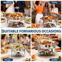 Garvee 2-Pack Chafing Dishes Buffet Set, 5 QT Stainless Steel Round Servers with Glass Lids, Holders & Drip Trays for Catering, Parties, Weddings & Banquets, Silver
