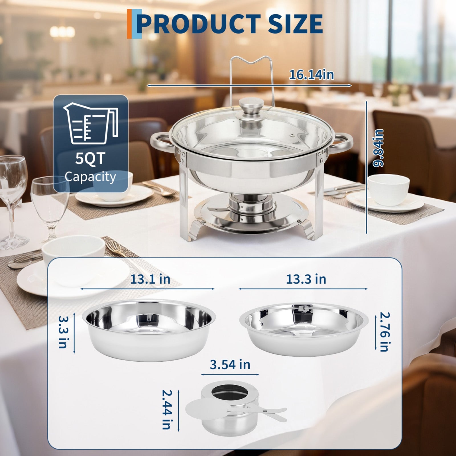 Garvee 6-Pack Chafing Dishes Buffet Set, 5 QT Stainless Steel Round Servers with Glass Lids, Holders & Drip Trays for Catering, Parties, Weddings & Banquets, Silver