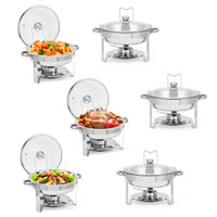 Garvee 6-Pack Chafing Dishes Buffet Set, 5 QT Stainless Steel Round Servers with Glass Lids, Holders & Drip Trays for Catering, Parties, Weddings & Banquets, Silver
